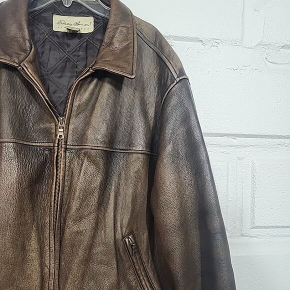 Vintage Eddie Bauer Leather Bomber Jacket Men’s LG Brown Aviator 90s - Picture 7 of 12
